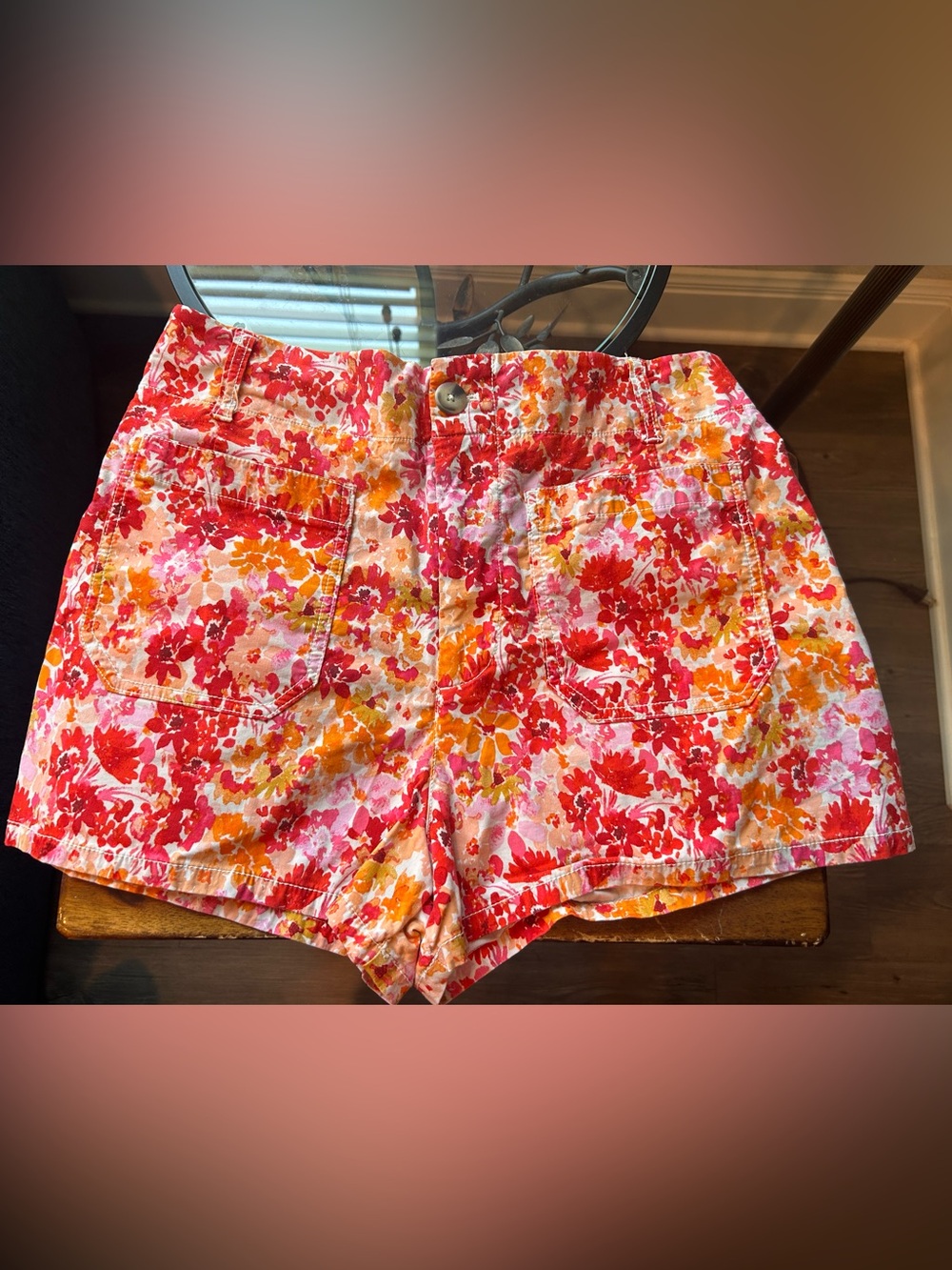 Maeve by Anthropology- Floral Print Women's Cotton Shorts - Pink & Orange